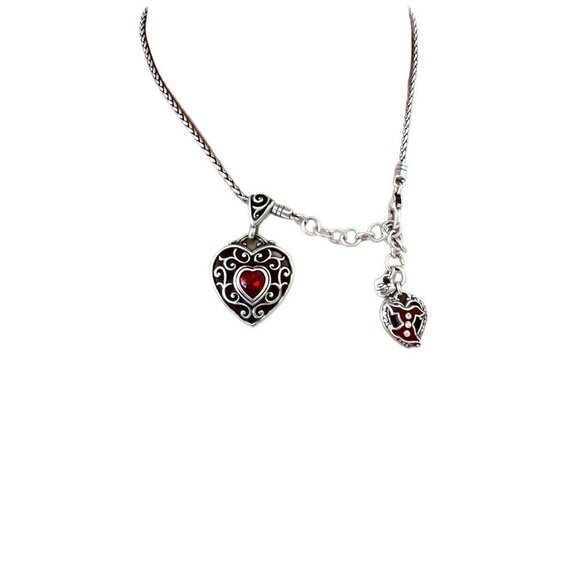 BRIGHTON True Heart RED Crystal Heart Necklace Silver Plated “Love Your Heart “ - Picture 3 of 3